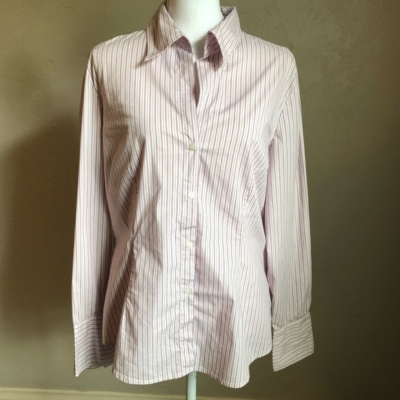 New York & Company Tops - New York & Company Striped Button Down Shirt XL White and Purple